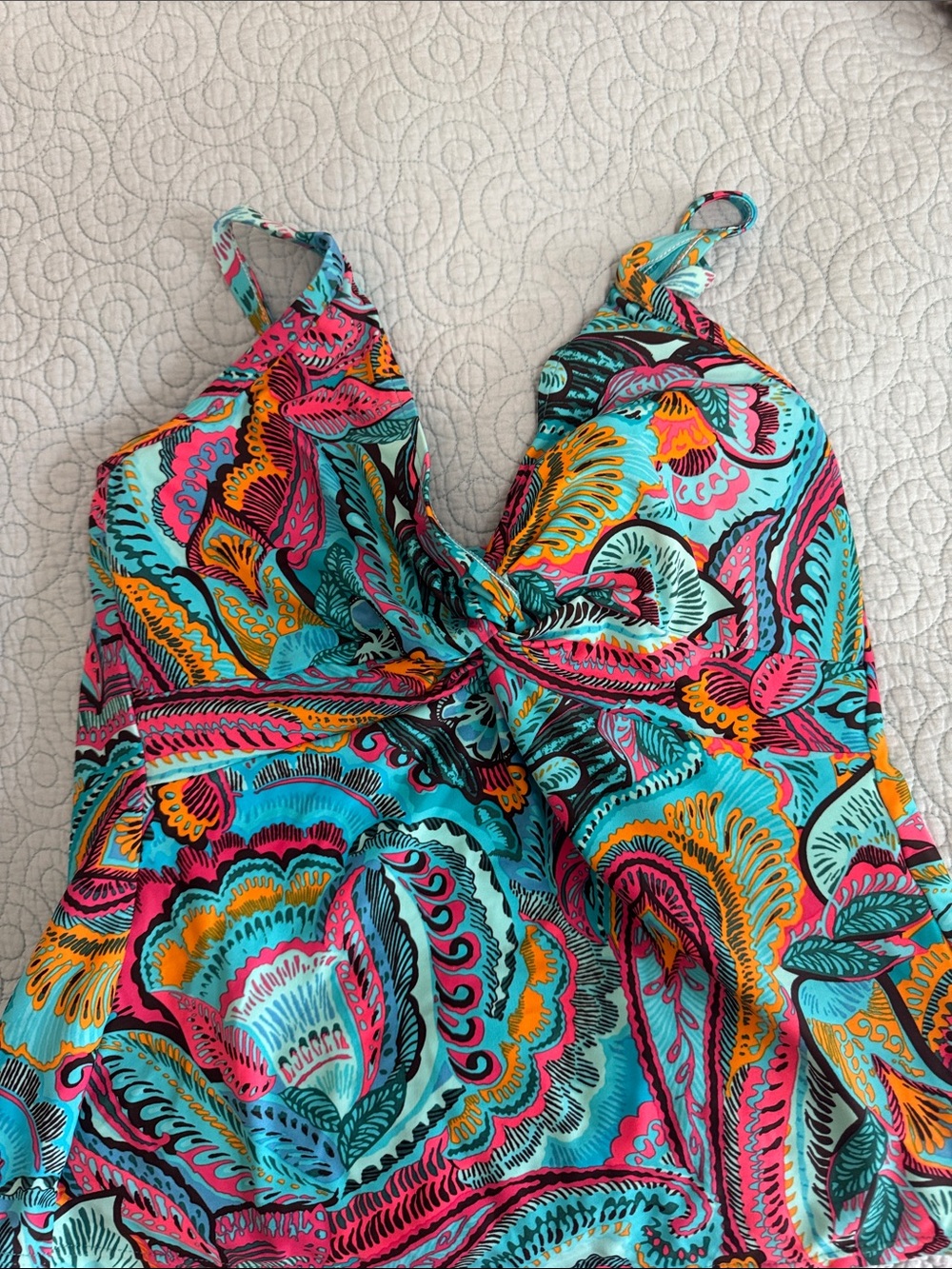 Sunsets Bright Turquoise Multicolor Paisley Swimsuit Top 38dd